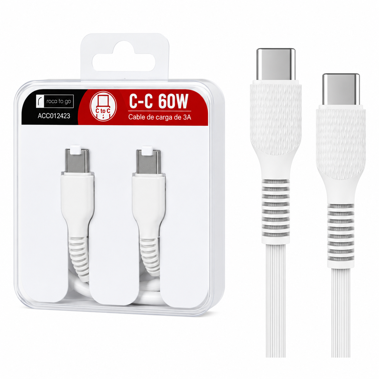 Cable de Datos ROCA TO GO USB C a USB C  Blanco