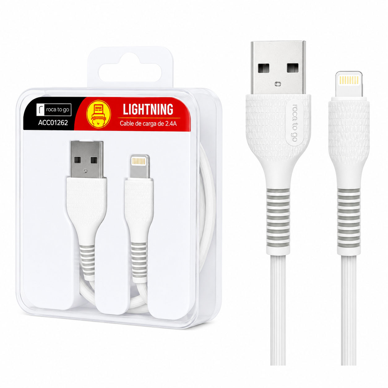 Cable de Datos ROCA TO GO USB A  Lightning  Blanco