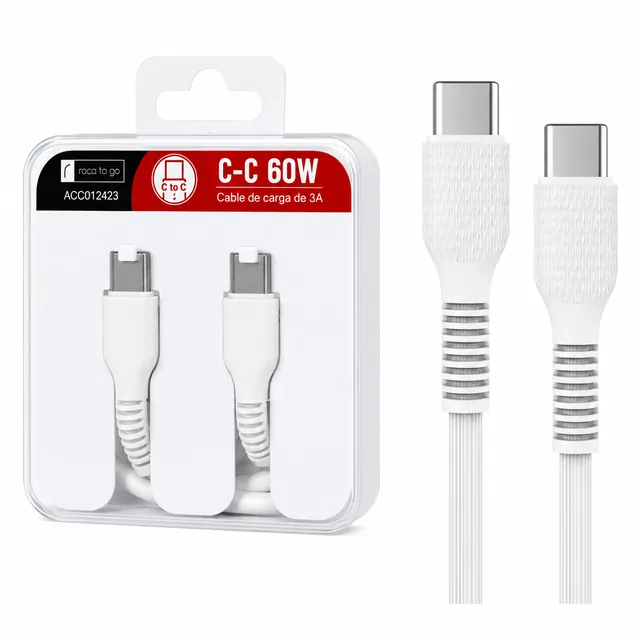 Cable de Datos ROCA TO GO USB C a USB C  Blanco