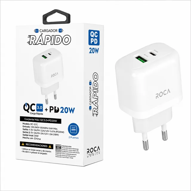 Cargador ROCA USB / Tipo C 20W (sin cable)